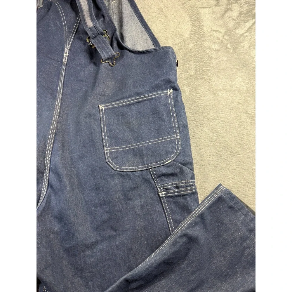 Vintage Roebucks Denim Bib Overalls Men's 46x29 Dark Wash USA Workwear